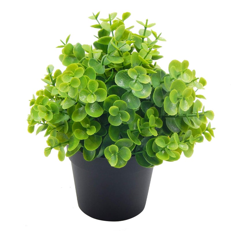 OFFIDIX Artificial Mini Plastic Eucalyptus Potted Plants for Home Office Decoration, Faux Plastic With Black Pots, Fake for Bathroom Decor - Image 1